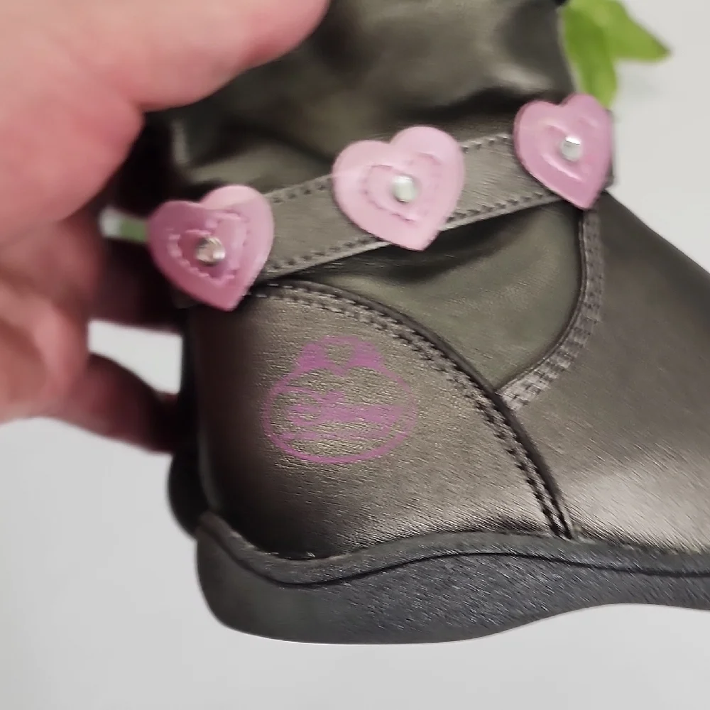 Black Kids Tall Boots with Pink Accent